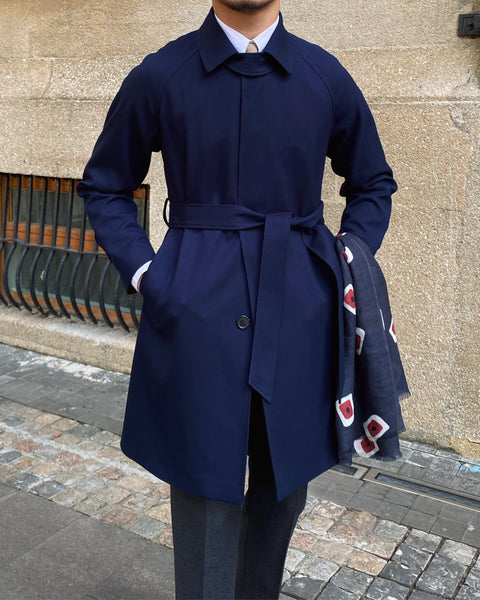 Single Breasted Wool Blend Belted Trench Coat