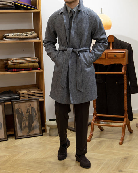 Slim Fit Herringbone Belted Wool-Blend Coat