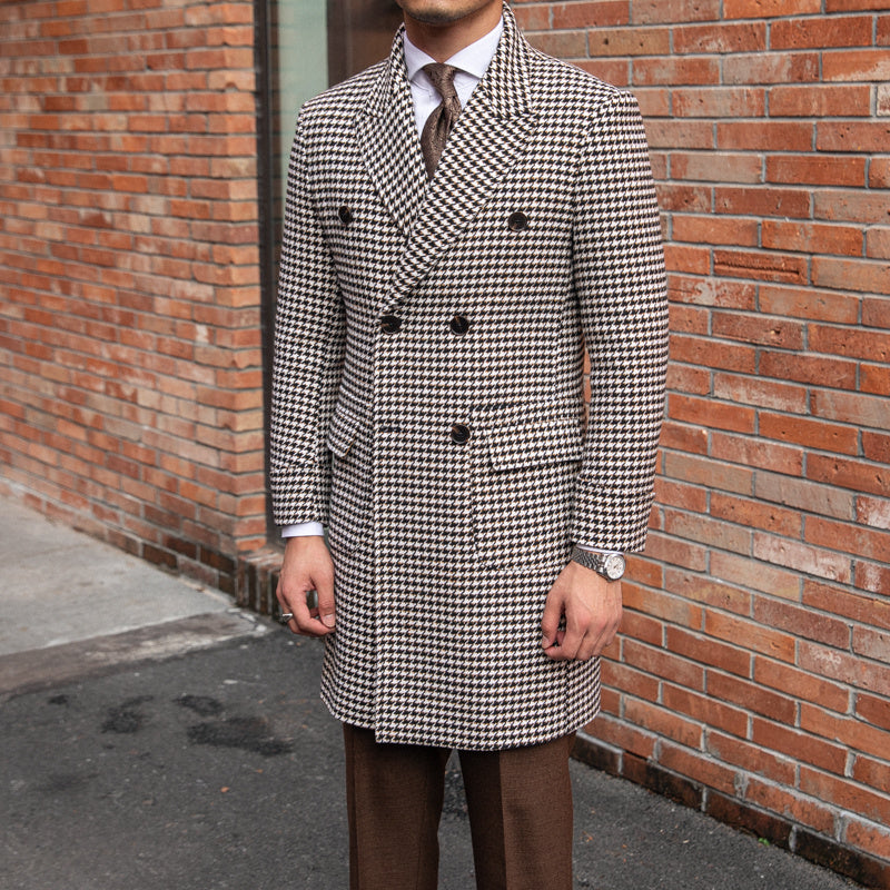 Double Breasted Houndstooth Woolen Coat