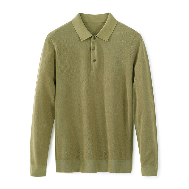 Men's Long Sleeve Mulberry Silk T-shirt Solid Color Bottoming Shirt