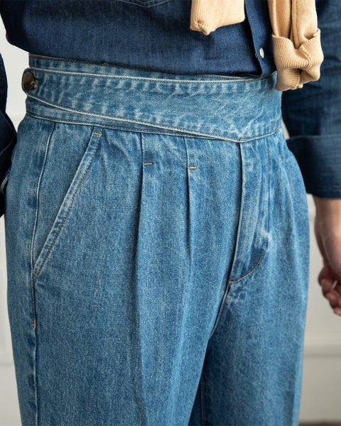 Denim High Waist Straight Gurkha Trousers