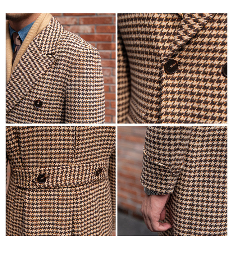 Double Breasted Houndstooth Woolen Coat