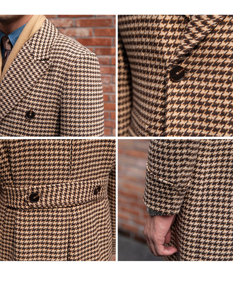 Double Breasted Houndstooth Woolen Coat