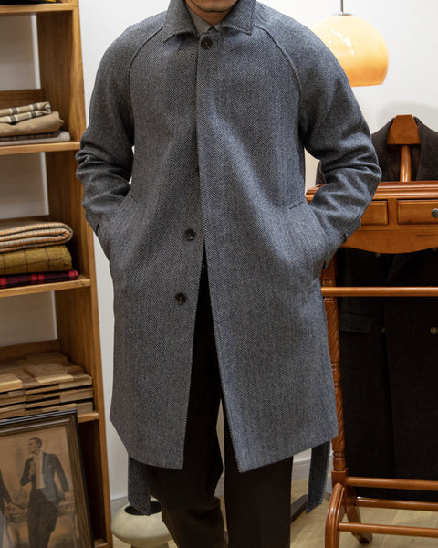 Slim Fit Herringbone Belted Wool-Blend Coat