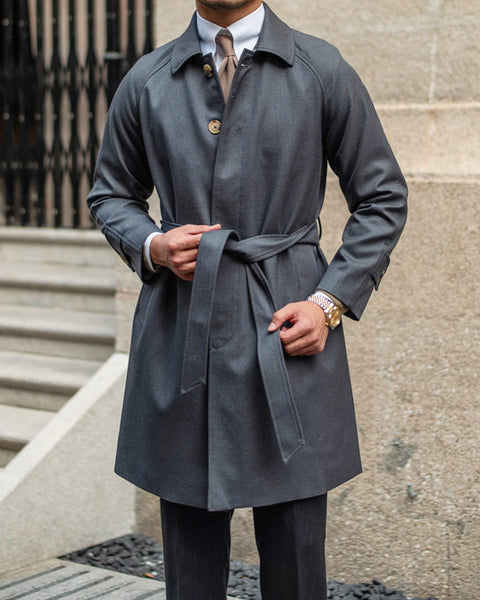 Single Breasted Wool Blend Belted Trench Coat